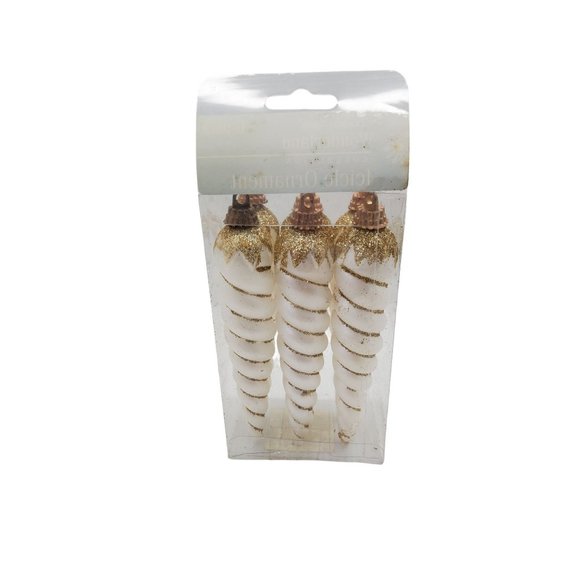 Vintage Christmas House Wonderland Collection Icicle Ornaments, White and gold- - Picture 2 of 2